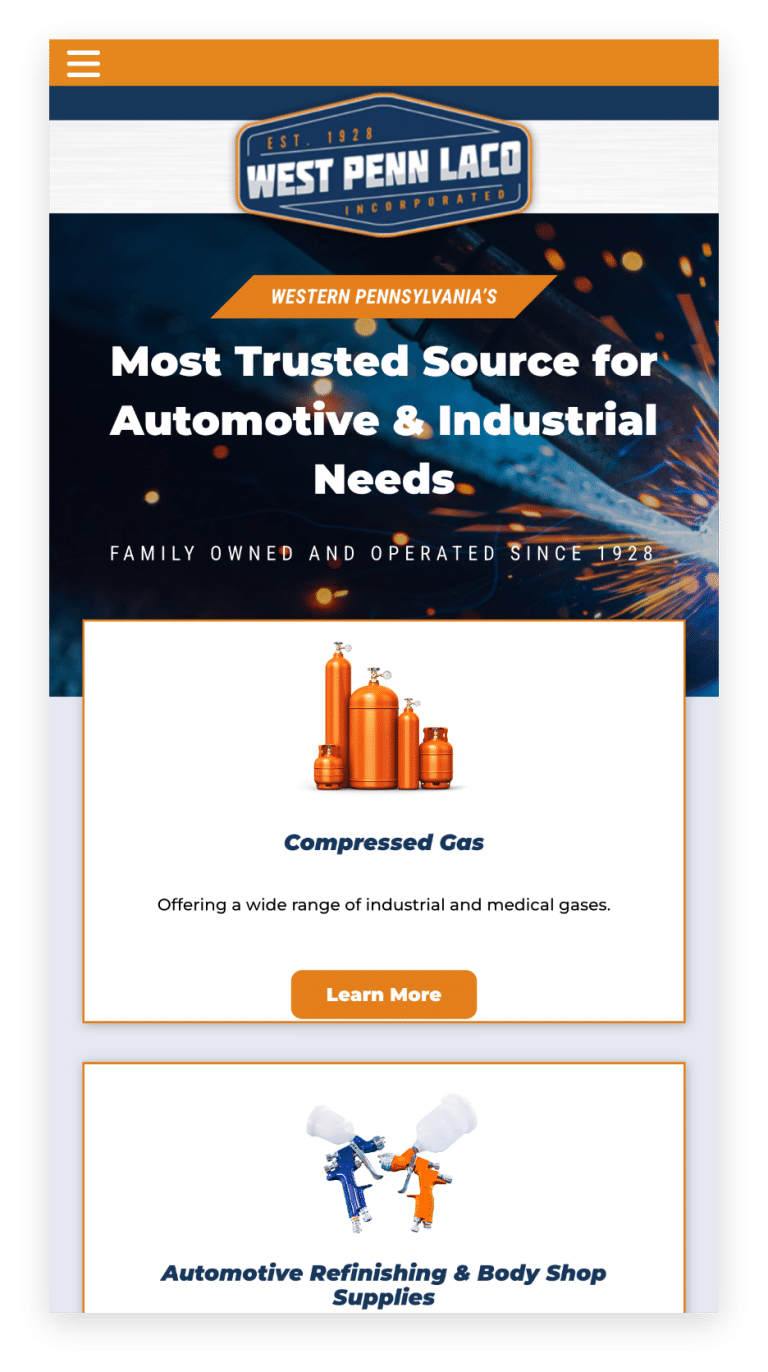 mobile view of a case study showcasing the success stories and impactful services of west penn laco.