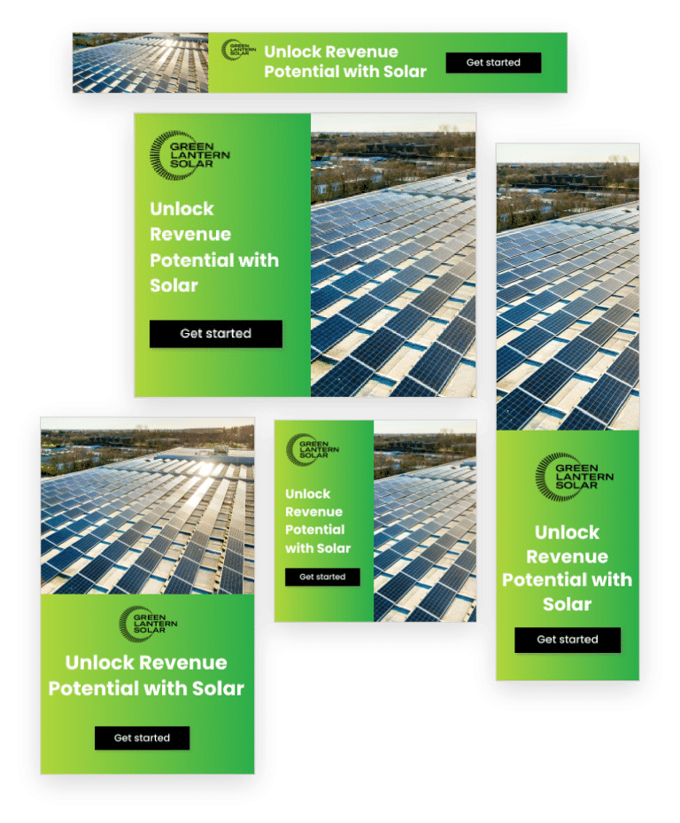 visual representation of advertising materials showcasing the services and benefits of green lantern solar (gls).