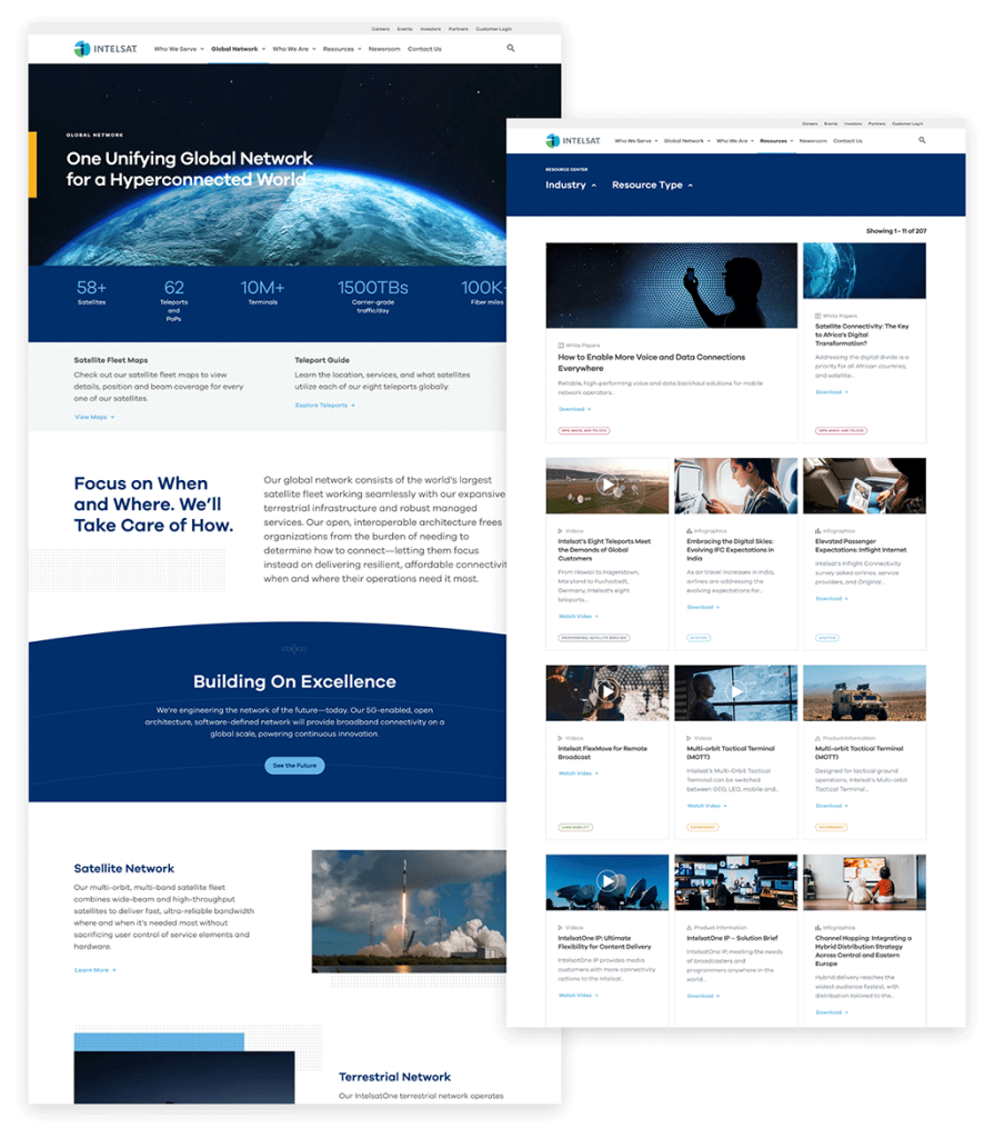 collage of screenshots from intelsat website pages